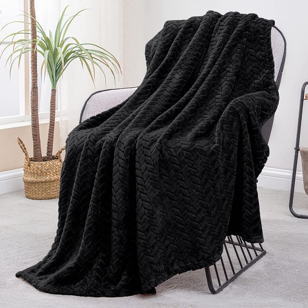 Tan/Beige Neutral Knit Jacquard Weave Pattern Decorative Warm Flannel Blanket - Picture 15 of 16